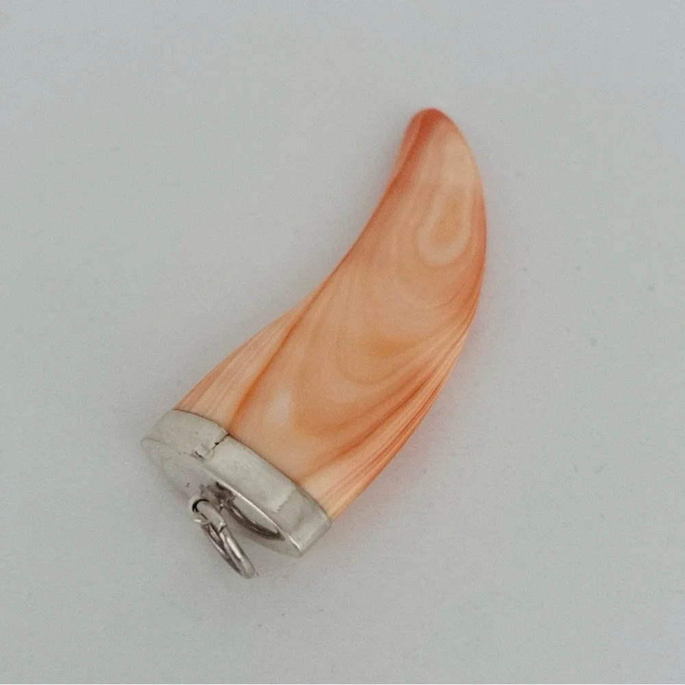 Vintage Silver & Coral Horn Pendant, no chain